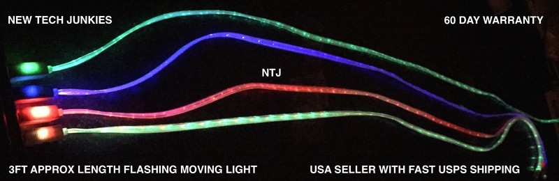 FLAT FLOW MOVING LIGHT-UP glow LED charger cable for iPhone 8 7 5c 6s plus MICRO gallery