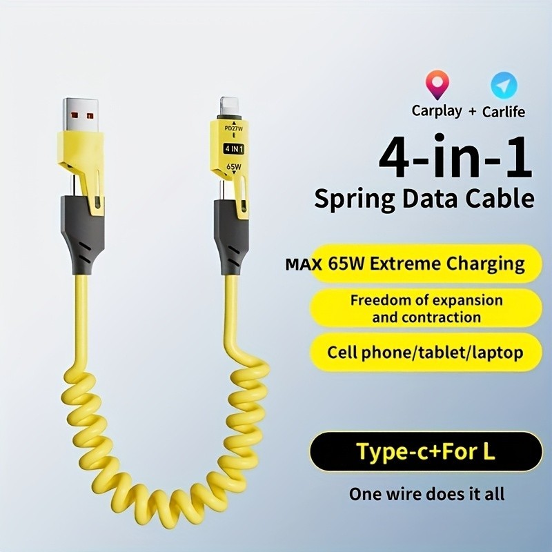 4-in-1 Coiled Fast Charging Cable USB-C Multi-Device Cord, Universal NEW US gallery