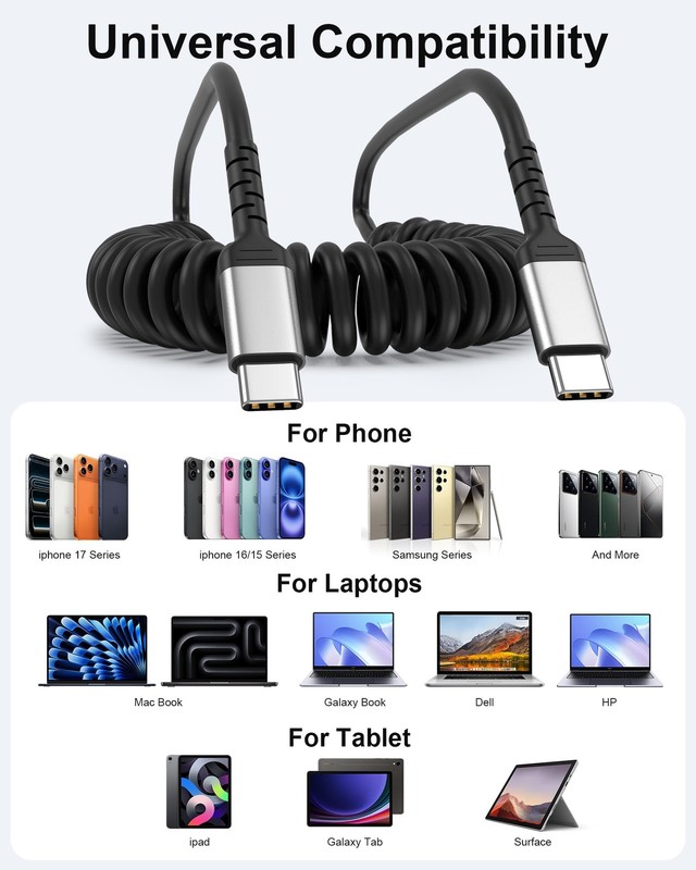 Coiled USB C to USB C Cable, 2Pack 3ft USB C Charger Cord for Car, USBC to US... gallery