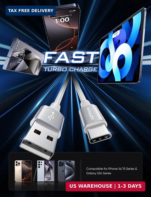 USB Type C Cable 20Ft, White Nylon Braided USB A to USB C 3A Fast Charging Charg gallery