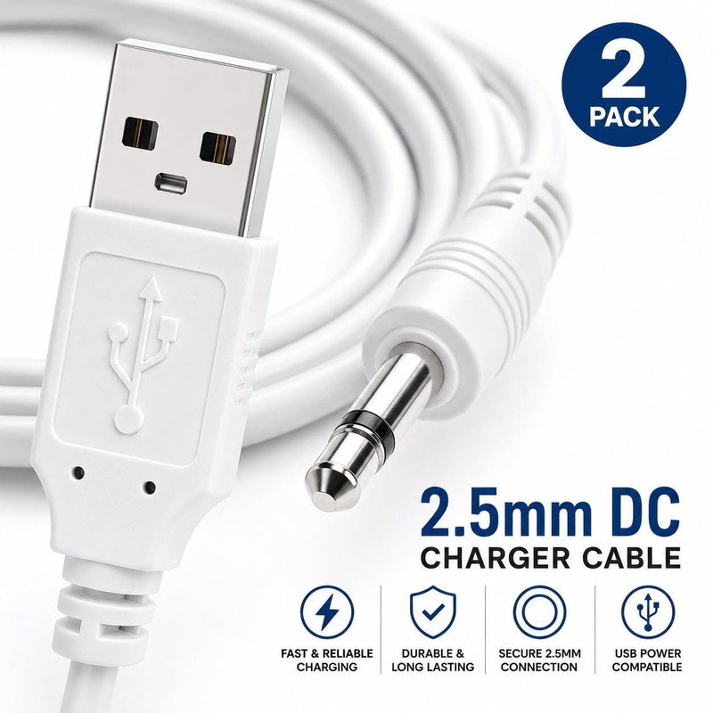 VibeMax (2 Pack) Massager Charger – Fast Charging USB Cable | 2.5mm DC Charger C gallery