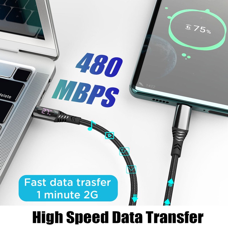 PD 100W USB C to USB C Cable Fast Charging Cord Type-C Charger with LED Display gallery