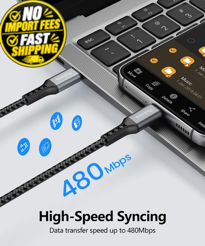 Fbokunma Short USB C to C Cable 1.5FT 2Pack, 60W Fast Charging Type Grey gallery