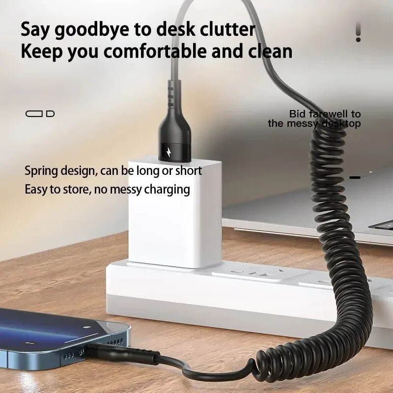 Coiled USB Type C to Type C Cable 66W 5A Fast Charging Spring Retractable Cord gallery