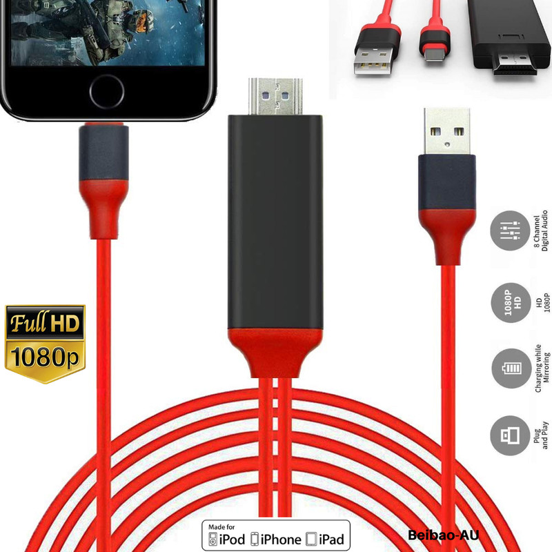 HDMI Mirroring AV Cable Phone to TV HDTV Adapter 1080P for iPhone 14 13 12 11 XR gallery