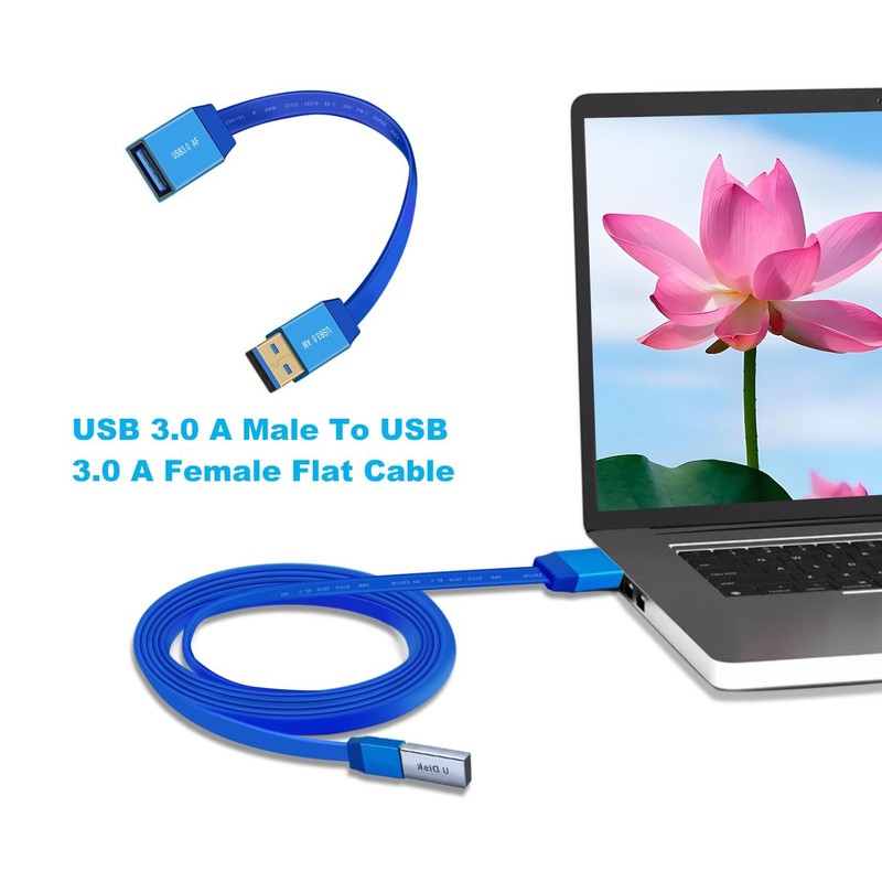 6.5 FT 2M Blue Flat USB 3.0 Male To Female 5Gbps 12V 3A Data Extension Cable gallery