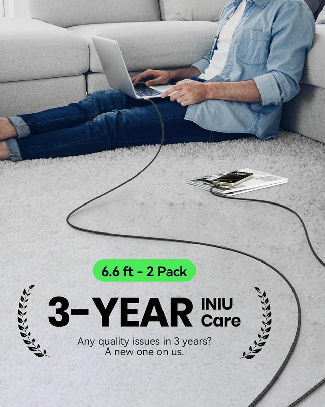 USB C to USB C Cable, (6.6Ft, 2-Pack) 100W USB C to C Fast Charging Cord, Braide gallery