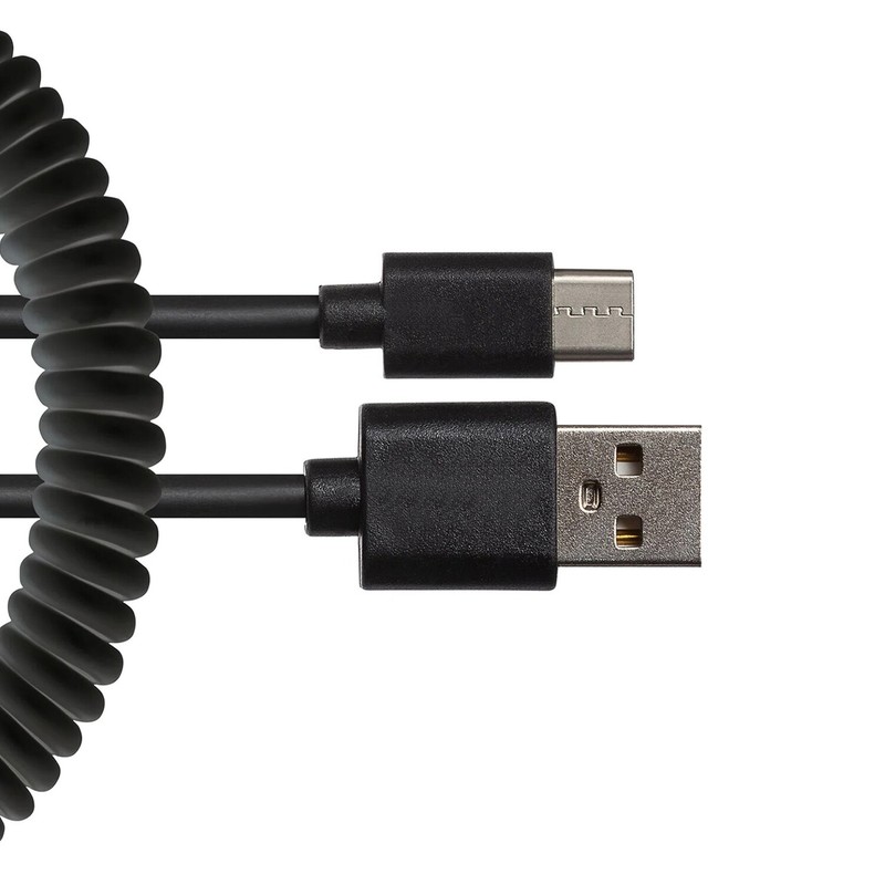 Coiled USB Cable MicroUSB Charger Cord Power Wire Sync Black for SmartPhones