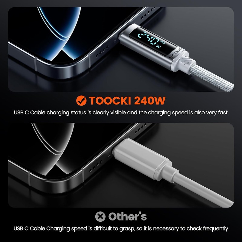 240W USB-C Fast Charging Cable 2-Pack 3.3FT with LED Indicator gallery