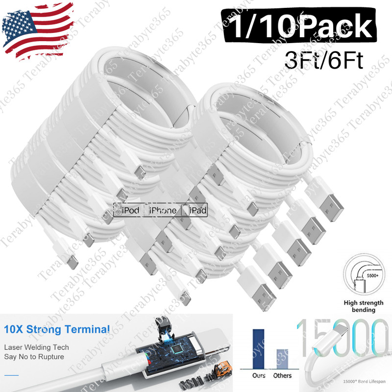 1/10Pack Lot USB Cable 3ft/6ft For iPhone 14 13 12 11 XR 8 6 5 Fast Charger Cord