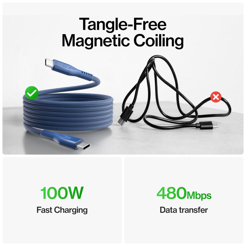 Statik MagStack Pro USB C to USB C Cable, Magnetic Type C Charger Fast Chargi... gallery