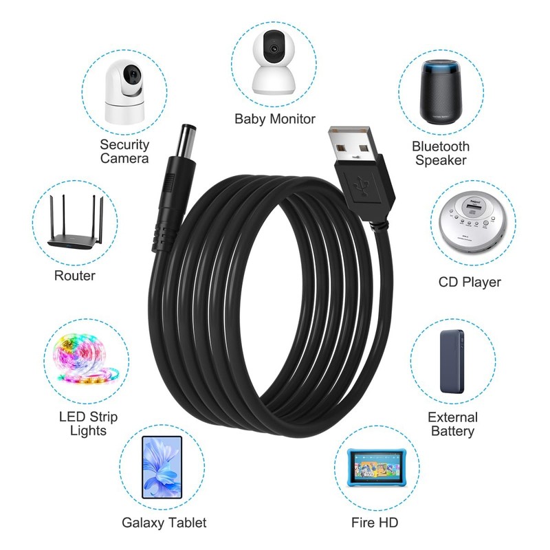 3FT USB to DC Power Cable USB 2.0 A to DC 5.5mm x 2.1mm Plug Charger Cord gallery