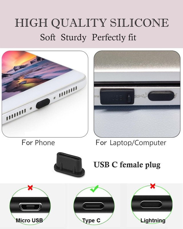20PCS Anti Dust Cover USB A USB C Port Cable Plugs Caps Silicone Soft Snugly ... gallery