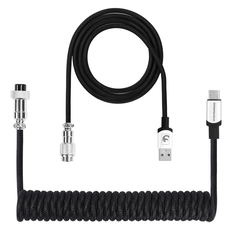 Coiled Mechanical Keyboard Cable USB C to A with Detachable Aviator Black