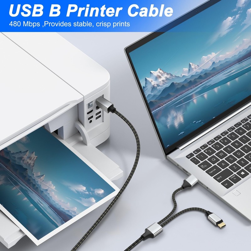 Type C + USB A to USB-B Printer Cable MIDI Cord 2 in 1 C/A Male to B Male Y S... gallery