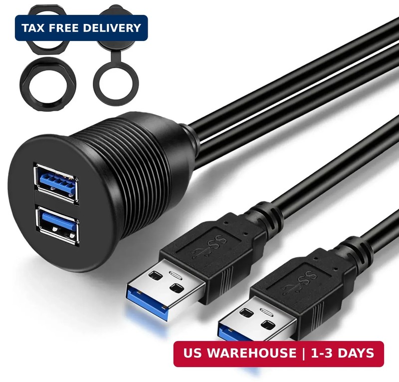 Double Ports USB 3.0 Car Flush Mount Cable, USB Dash Mount Adapter Male to Femal