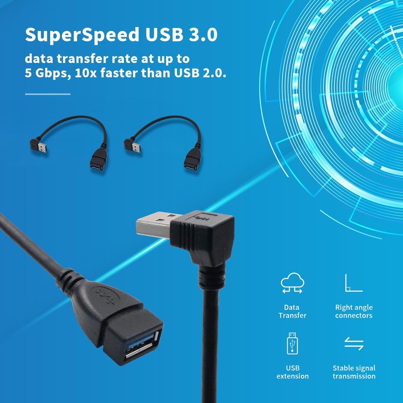 USB 3.0 Right Angle 90 Degree Up Down Extension Cable Male to Female 2 Pairs gallery