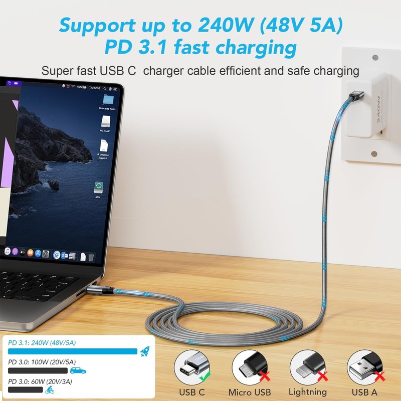 5Ft Nylon Braided USBC To USBC 3.2 Gen 2x2 Video Cable 8K@30Hz 4K@144Hz gallery