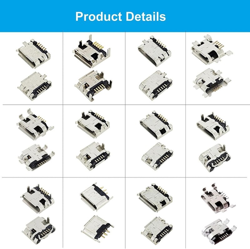12 Types Micro USB Connector Kit - 60 Assorted Repair Adapters for Versatile Use gallery