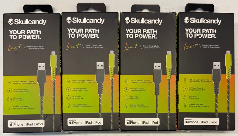 4/$22.99 Skullcandy “Line+” 6′ BraidedChargingCable USB-A/Apple(S7BCL-P916)(117)