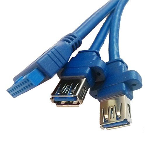 75cm Blue Front Panel USB 3.0 19Pin To Dual Port Type A Female Cable