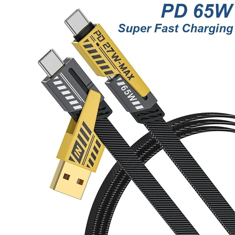 2pcs 6Ft Multi Fast Charging Phone Cable USB A/USB C to Type C 65W 4-in-1 Nylon