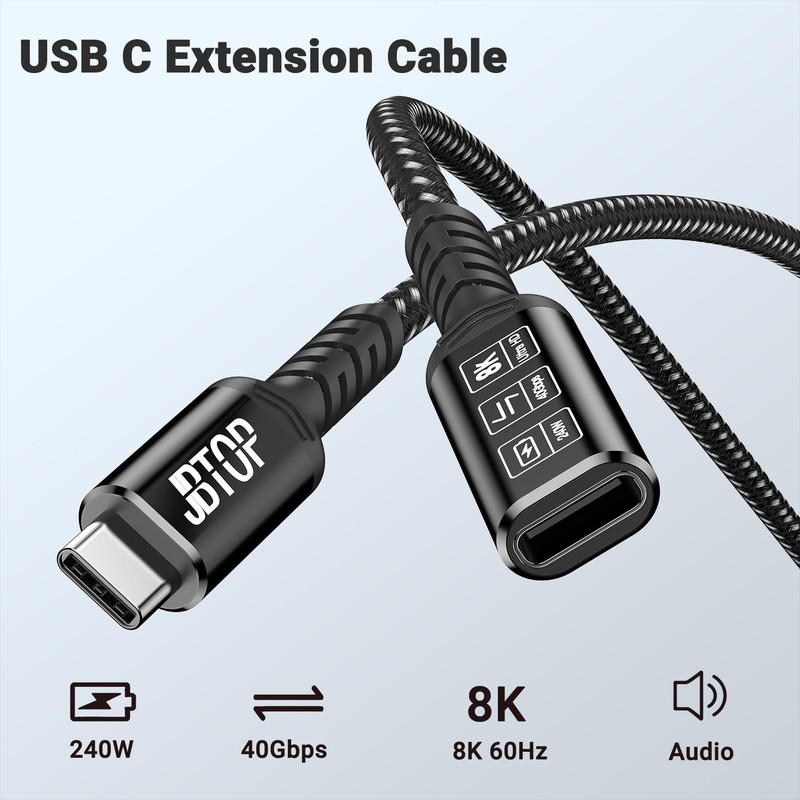 2 PCS 3.3FT USB C Extension Cable 40Gbps 240W 8K USBC 4.0 Extender Cord gallery