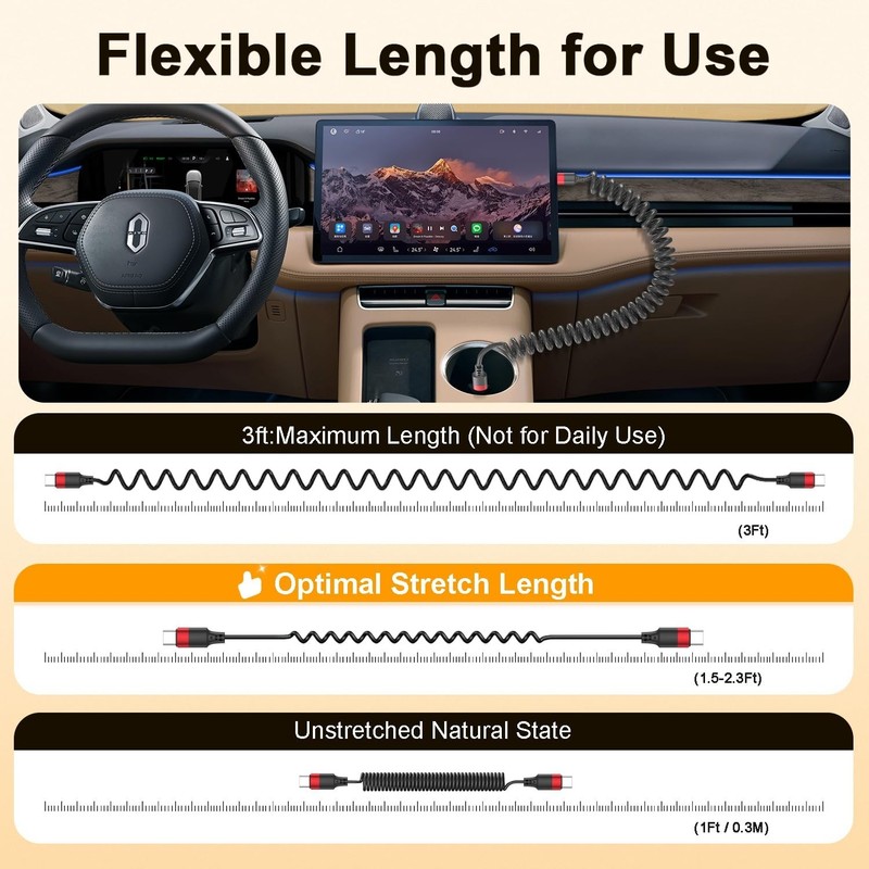 USB C Coiled Cable 2-Pack - Retractable Fast Charge 3A for Smartphones & Car gallery