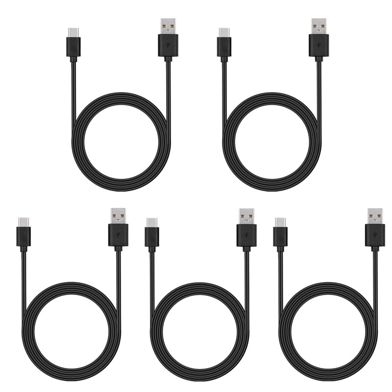 USB to USB C Cable 3 FT Type C Phone Charger Cord Bulk Black 5 PCS Set New