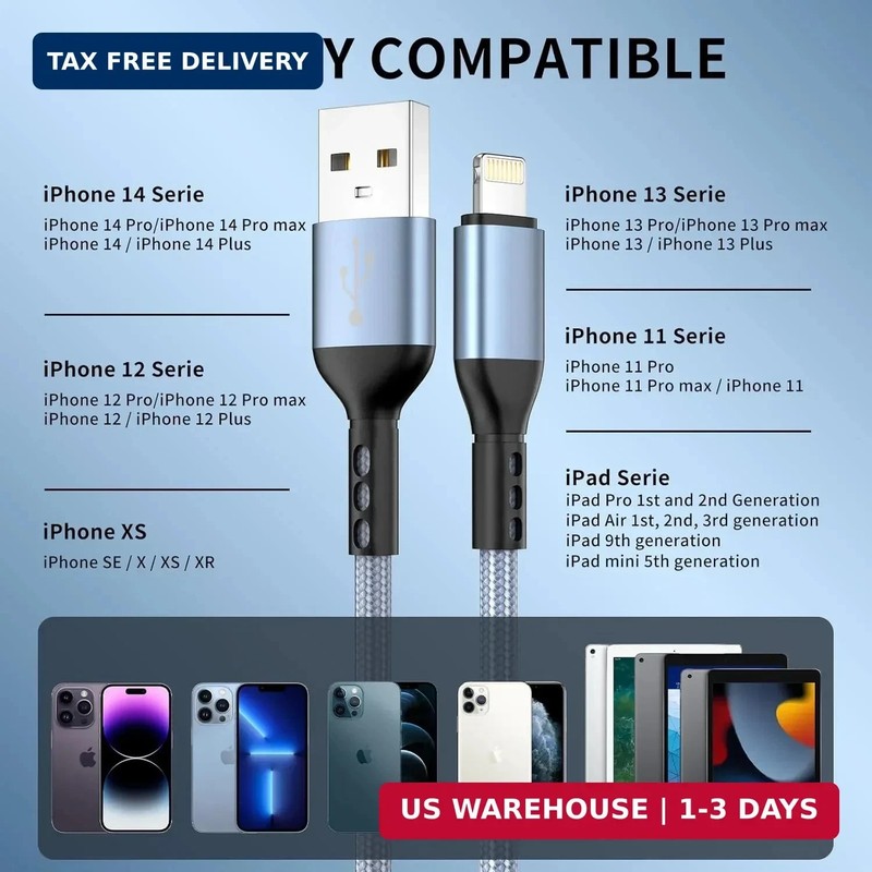 iPhone Charger 3pack 10FT Apple MFi Certified Nylon Braided Lightning Cable Fast gallery
