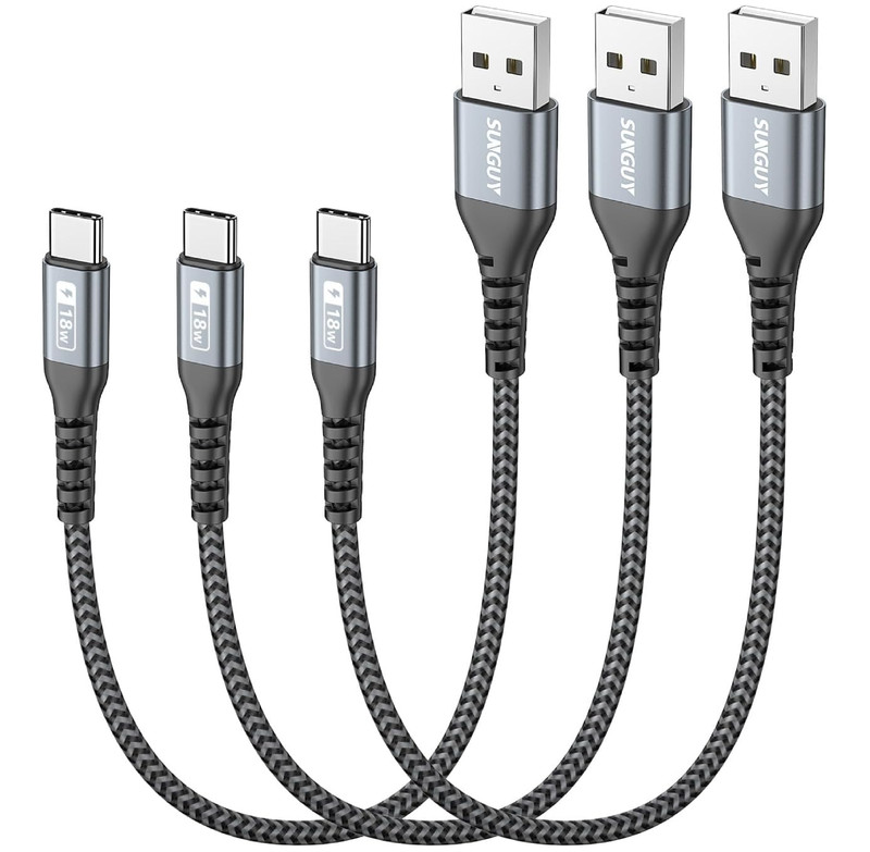 SUNGUY USB C Cable 1FT [3Pack], 3A USB A to USB C Fast Charging Cable Data Trans