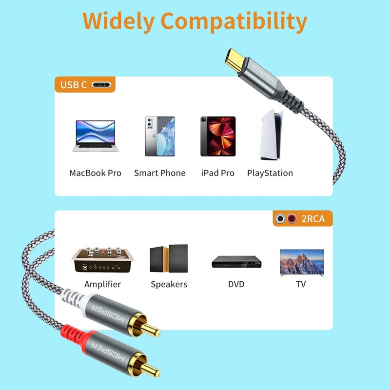 USB C to 2 RCA Audio Cable, 6.6 Ft TypeC to RCA Male to Male Y RCA Splitter, ... gallery
