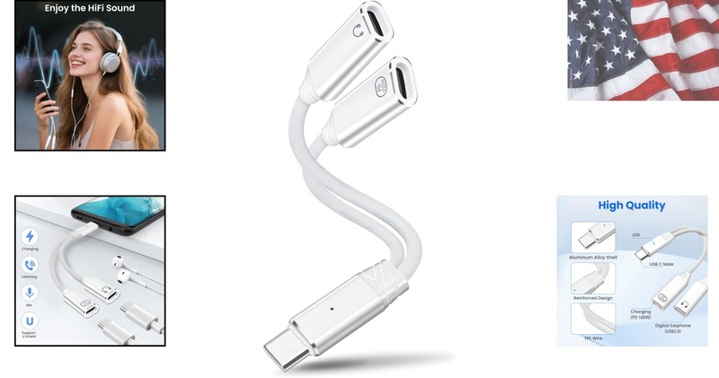 USB C Splitter 1 in 2 Out USB-C Headphone and Charging Adapter, Type-C PD 100... gallery