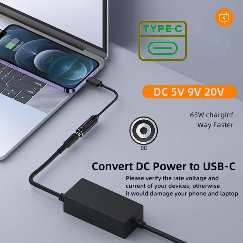 USB 65W Charge Converter DC 4.8x1.7mm to USB 5V 9V 20V Power Plug Charge Cable gallery