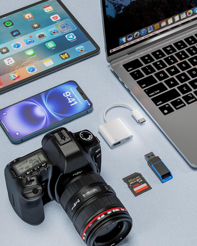 USB C to USB Camera Adapter with 30W PD Charging Port, OTG Cable Compatible with gallery
