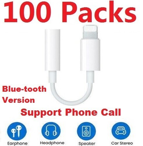 Lot 100 x iPhone 8pin to 3.5mm Aux Audio Adapters Earphone Cords For iPhone 6-14