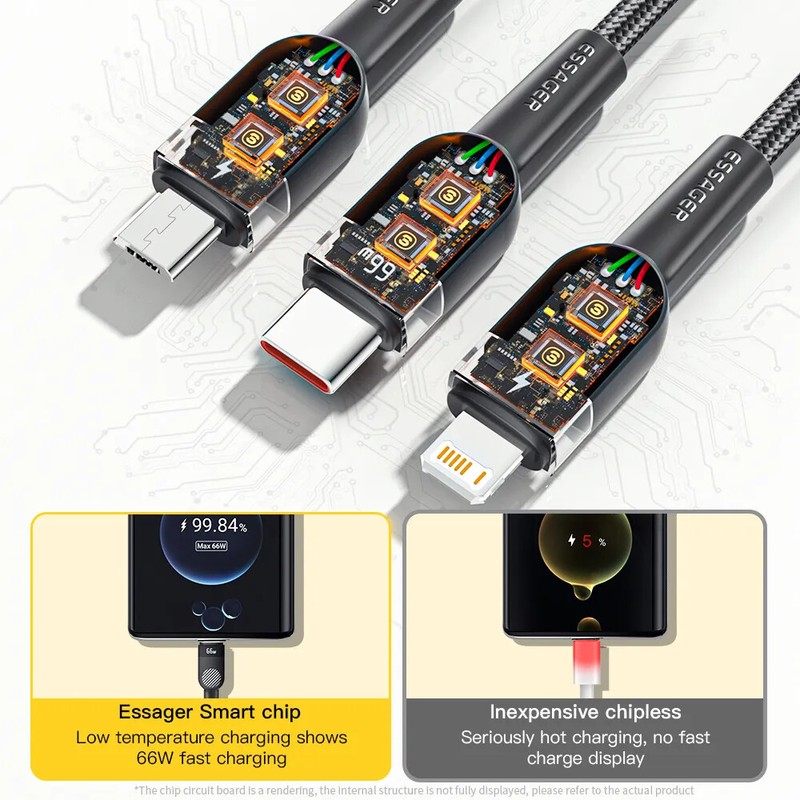 66W 3 in 1 USB C Cable Micro USB Type C Fast Charger Data Cord For iPhone 14 13 gallery