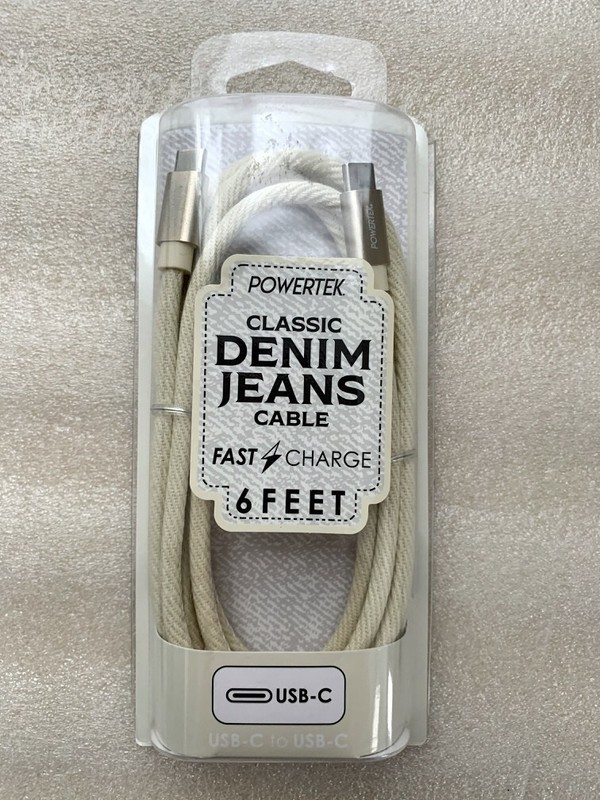 Liquipel Powertek Denim USB-C to USB-C – Fast Charge- 6FT- Cream