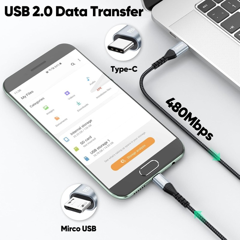 Stylish Braided 6 Inch USB-C to Micro USB Cable - Durable, Fast Charging & Data gallery