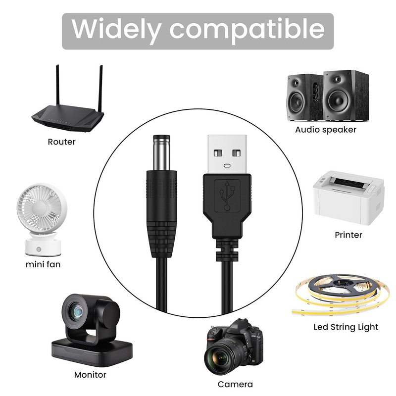 USB to DC 5V Power Cord, USB-A Male to DC 5.5mm x 2.1mm Power Plug Connector ... gallery