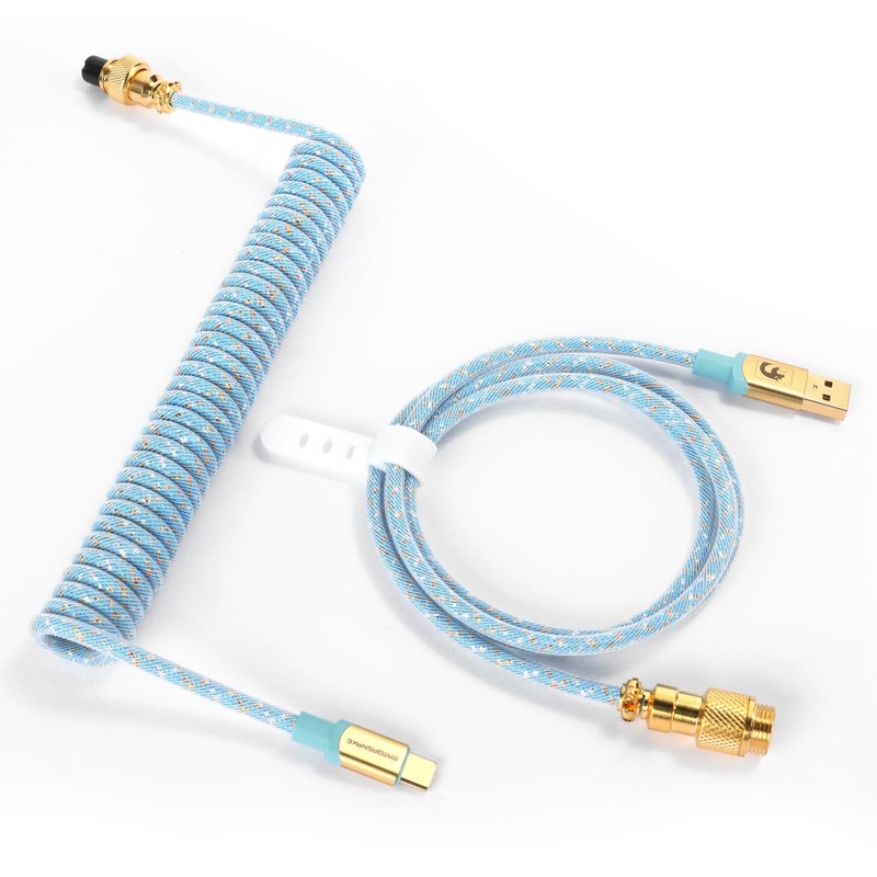 Custom Coiled USB C to A Cable for Gaming Keyboard,Double-Sleeved Starlight B...