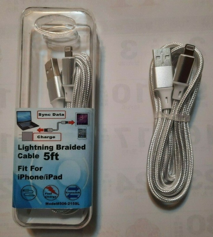 5ft Foot USB Sync & Charge Cable iPhone Silver Braided 506-215SL New