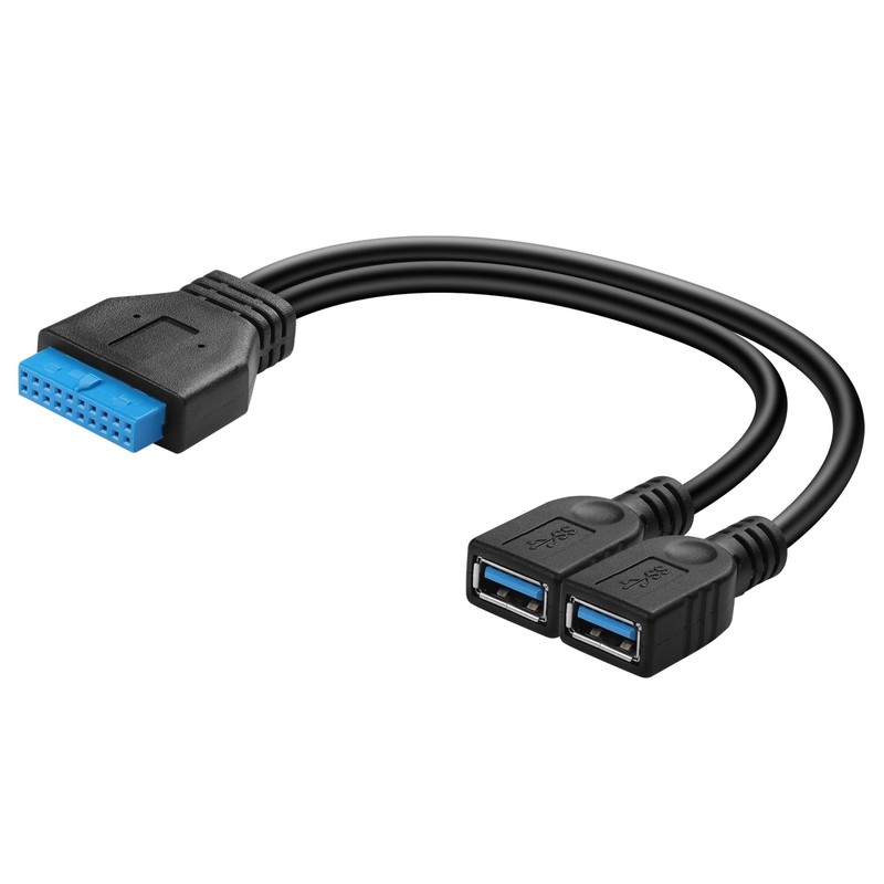 Dual USB 3.0 to Motherboard 19/20pin Y Splitter Cable USB 3.0 A Female to 20 ...