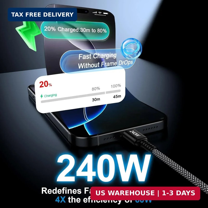 240W USB C to USB C Cable, [6FT, 2-Pack] Type C to C Cable Fast Charging Charger gallery