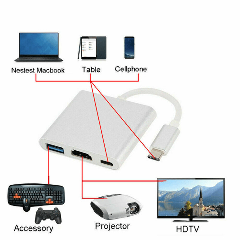 Type C USB 3.1 to USB-C 4K HDMI USB 3.0 Adapter Cable 3 in 1 Hub For Macbook Pro gallery