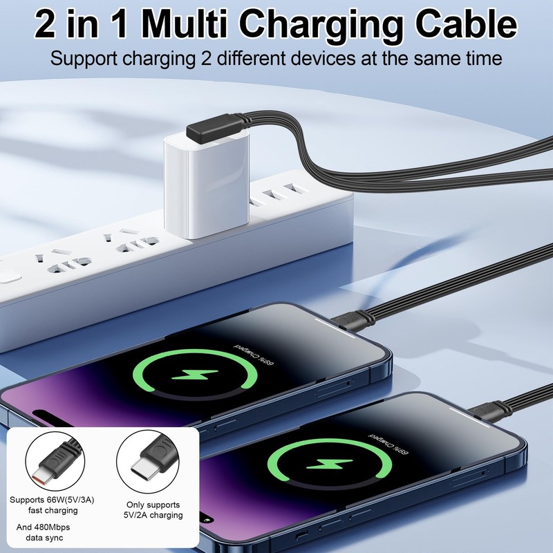 1.6 Ft Right Angle USB Y Splitter Cable 66W USB To Dual Type C Fast Charger gallery