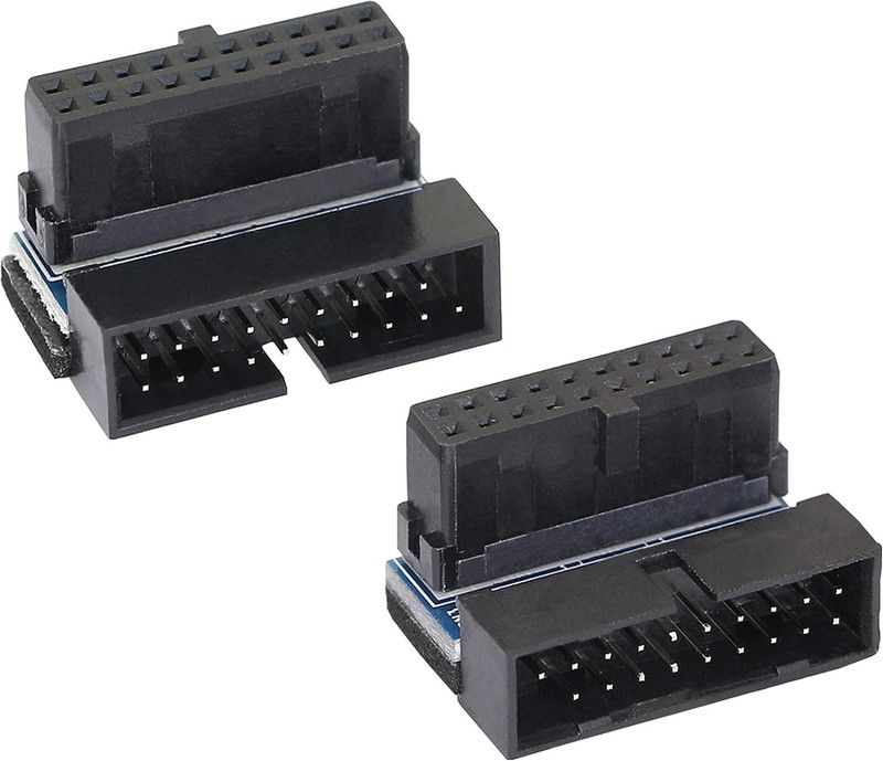 Right Angle USB 3.0 20-Pin Male to Female Extension Adapter, 90° Header, 2PCS