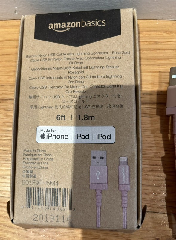 NWT Amazon Basics Charging cord in Rose Gold- 6 feet for iPhone or iPad. gallery