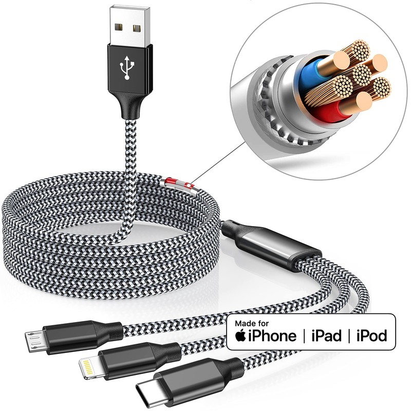 Xnewcable Multi Charging Cable 4ft 3Pack 3 in 1 4 feet, Grey/Black-4ft gallery