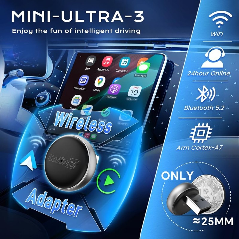 Wireless CarPlay Adapter MINI Ultra3│Plug & Play Convert Wired Carplay to wir... gallery